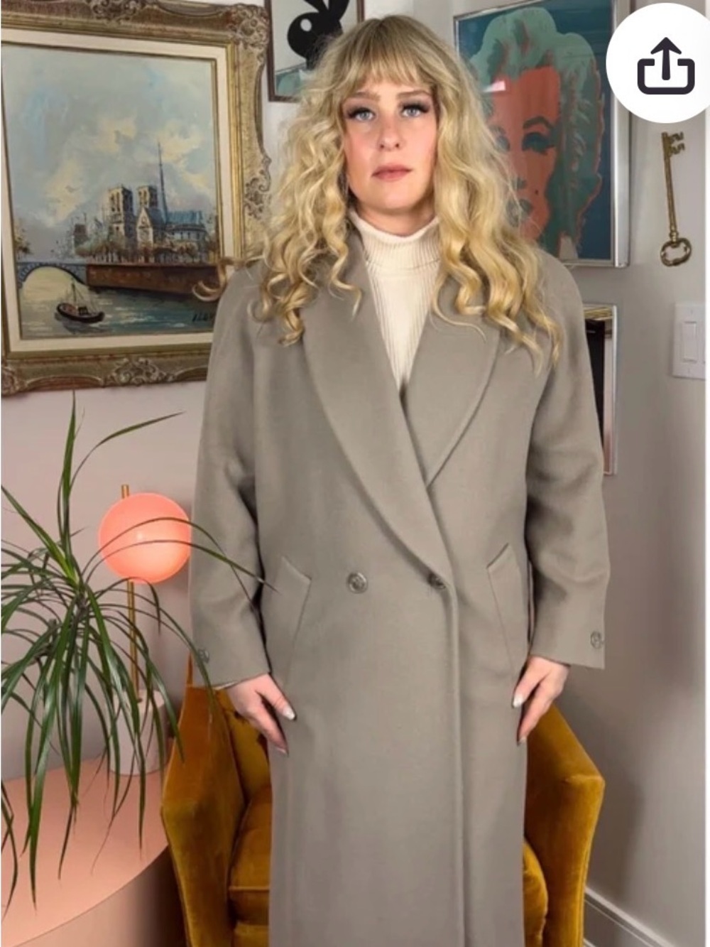 Long Taupe Wool Coat (100% Wool)